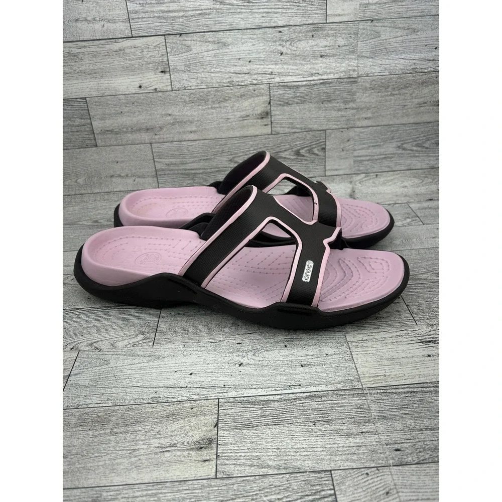 Crocs Women Slide Sandals Brown Pink‎ Dual Strap Slip On Shoes Size 11